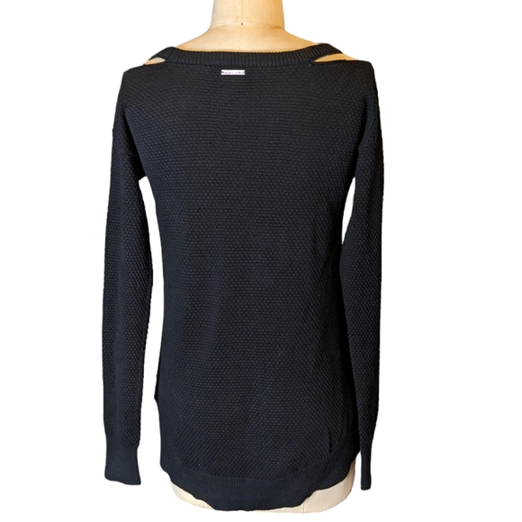 Michael Kors Cold Shoulder Black Cotton Sweater W Shoulder Cutouts, Size Small - Picture 3 of 7